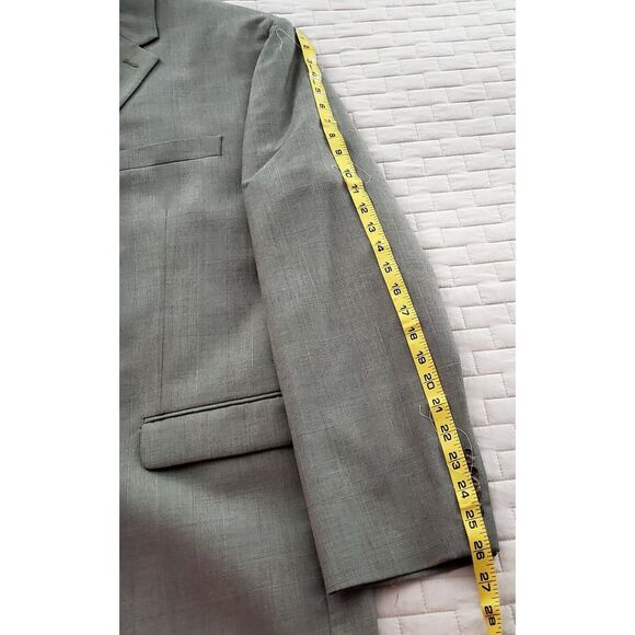 CHAPS Blazer Sport Coat 46R Classic Plaid Taupe & Black Blend Poly/Rayon Lined - Picture 12 of 16